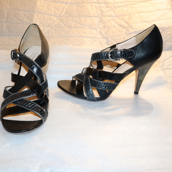 Coach Evie Black Leather Strappy Heeled Sandals Women's Size 6.5B - Picture 6 of 10